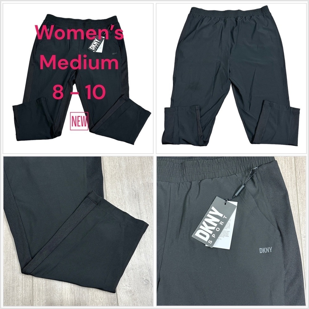 Women's DKNY Sport M Medium 8 - 10 Pull-On Ribbed Inset Cropped Pant Pants Black